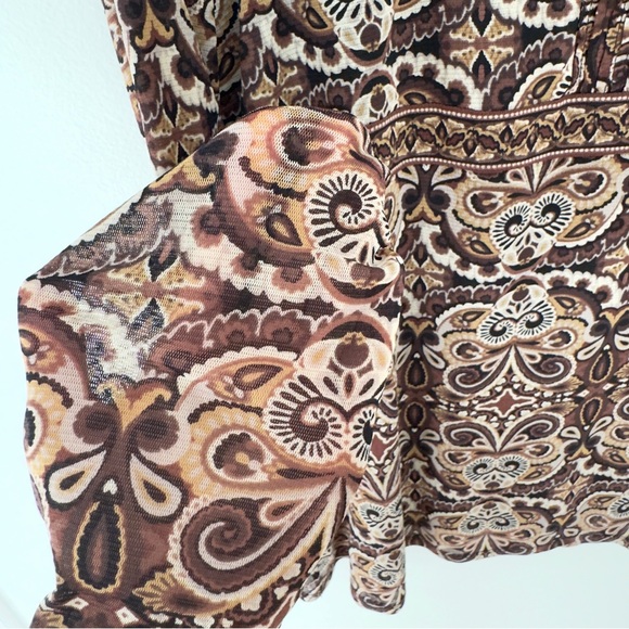 Axcess Brown Paisley Long Sheer Sleeve Top - Picture 5 of 10
